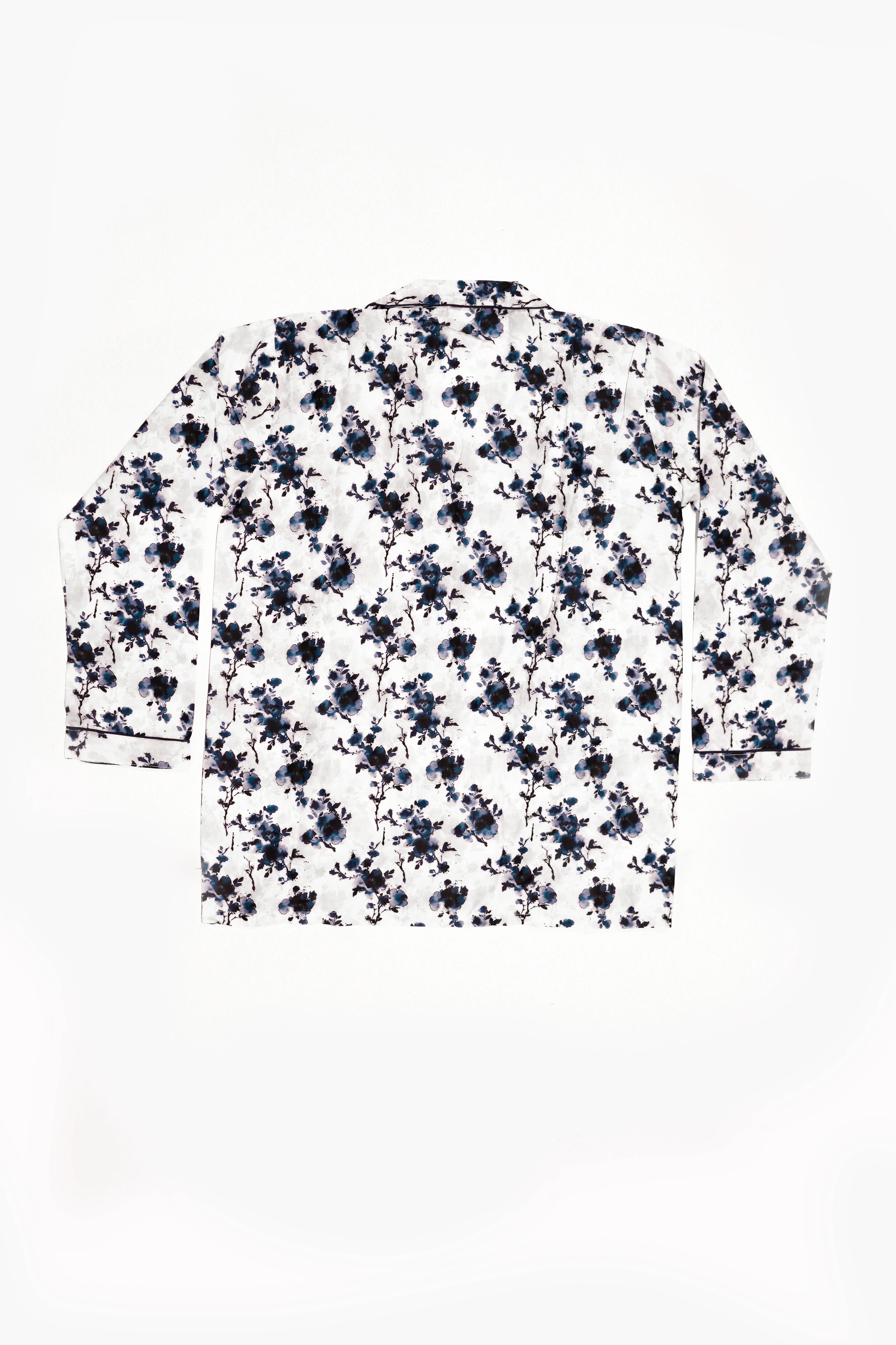 Floral White & Blue Sleepsuit for Women