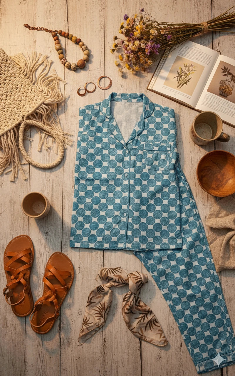 Blue Dots Sleepsuit For Women