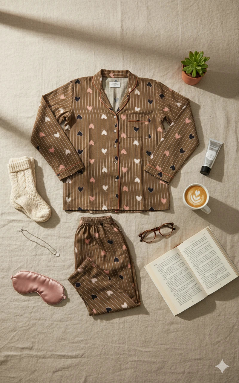 Brown Heart Sleep Suit for Women