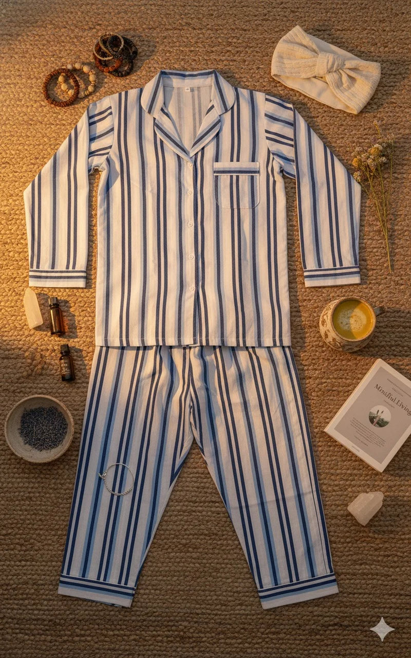Blue Multi-Lines Sleep Suit for Women